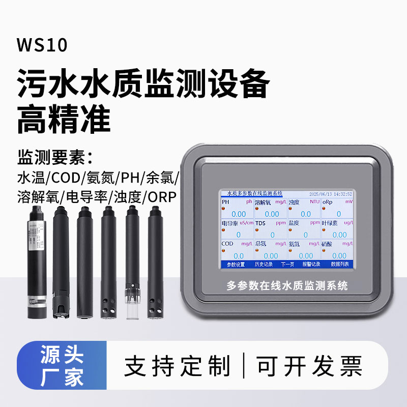 污水水質(zhì)監(jiān)測參數(shù)（水溫、COD、氨氮、ph、余氯、溶解氧、電導(dǎo)率、濁度、orp）